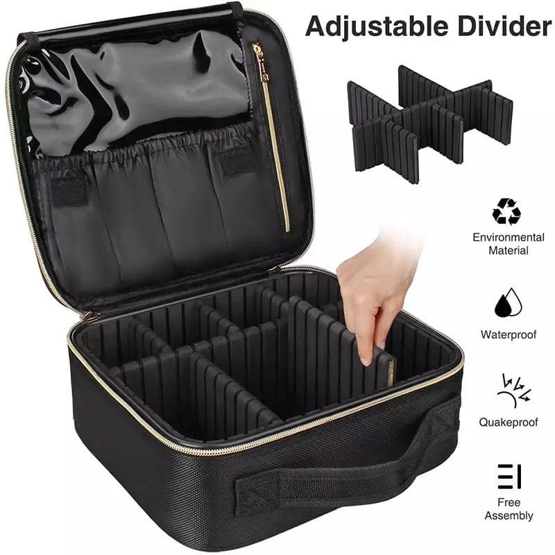 Diamond PU Travel Cosmetic Bag, Portable Cosmetic Bag With Adjustable Dividers, Makeup Brush Organizer, Makeup Suitcase For Women Diamond PU Travel Cosmetic Bag, Portable Cosmetic Bag With Adjustable Dividers, Makeup Brush Organizer, Makeup Suitcase For Women